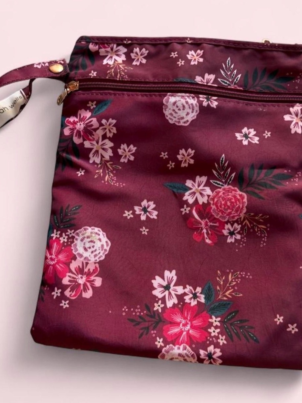 Floral Wristlet Storage Wet Baby Pouch - Burgundy Pink Floral